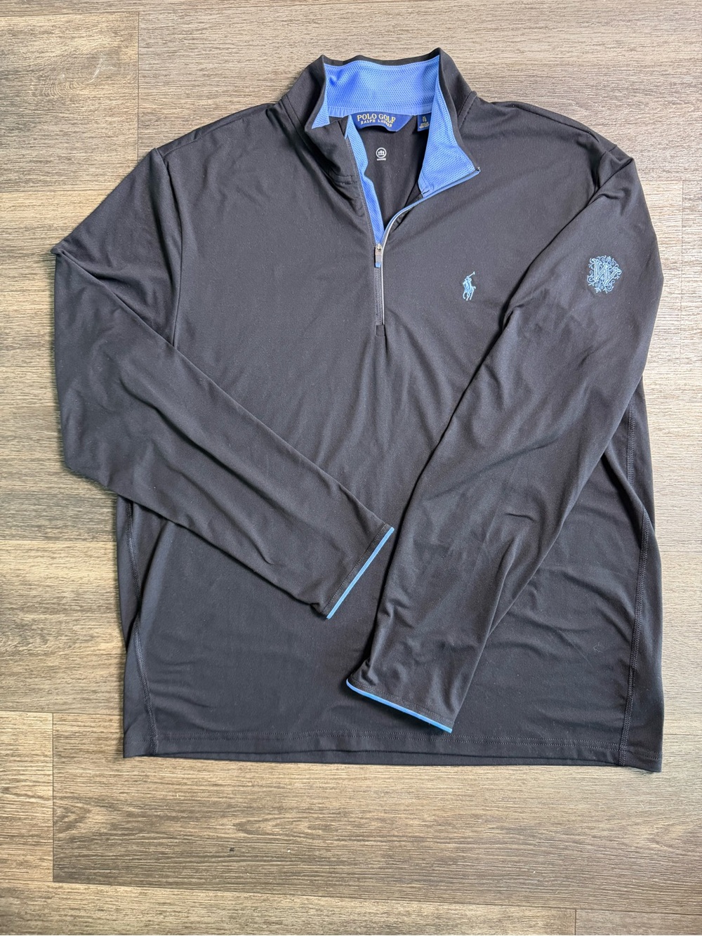 Ralph Lauren Black Quarter-Zip Pullover with Light Blue Trim